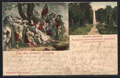 AK Sasbach /Achern, Tod des Generals Turenne, Turenne-Denkmal