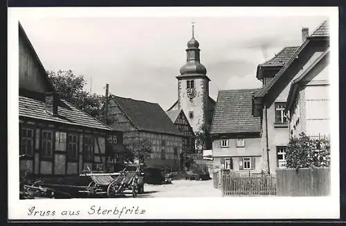 AK Sterbfritz, Ortspartie mit Kirche
