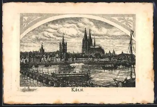 Künstler-AK Köln, Rheinpartie mit dem Dom