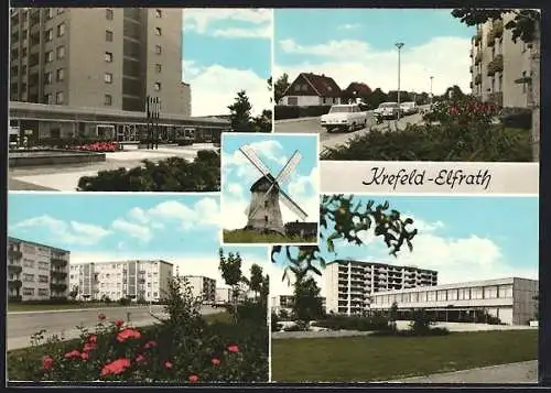 AK Krefeld-Elfrath, Windmühle und vier Ansichten aus dem Ort