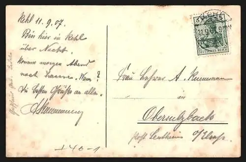 AK Kehl, Rheinbrücken mit Strassenbahn