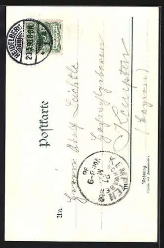 Lithographie Heidelberg, Partie im Burghof