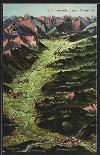 Künstler-AK Eugen Felle: Immenstadt, Panorama mit Schollang, Bolsterlang und Obersdorf