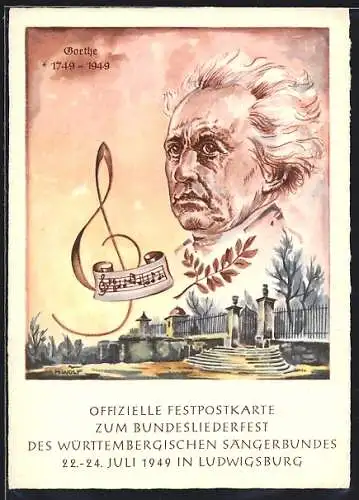 Künstler-AK Dichter Goethe als Bildnis über dem Friedhof