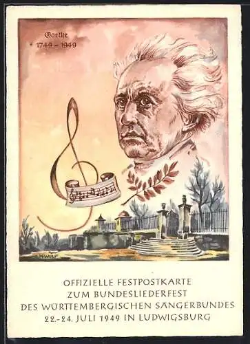 Künstler-AK Dichter Goethe als Bildnis über dem Friedhof