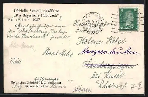 AK München, Ausstellungs-Karte Das Bayerische Handwerk 1927