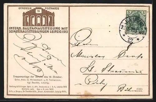 AK Leipzig, Internationale Baufach-Ausstellung mit Sonder-Ausstellung 1913, Treppenanlage der Strasse des 18. Oktober