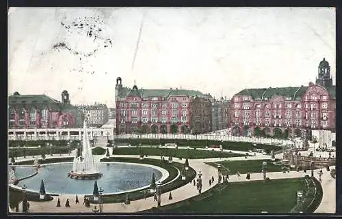 AK Mannheim, Ausstellung 1907, Friedrichsplatz mit Leuchtfontaine