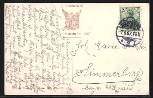 AK Mannheim, Ausstellung 1907, Friedrichsplatz mit Leuchtfontaine