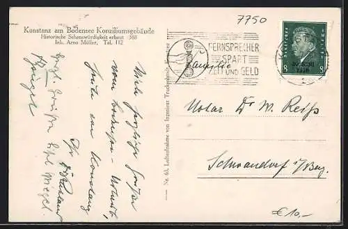 AK Konstanz am Bodensee, Ortsansicht mit Konziliumsgebäude / Gaststätte A. Müller, Fliegeraufnahme