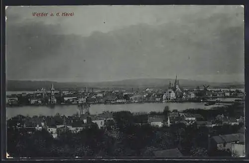 AK Werder /Havel, Gesamtansicht mit Havel aus der Vogelschau