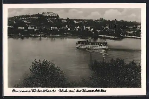 AK Werder /Havel, Panorama mit Bismarckhöhe u. Dampfer