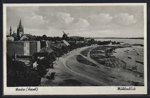 AK Werder /Havel, Teilansicht mit Mühle und Havelufer