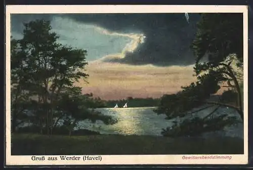 AK Werder /Havel, Gewitterabendstimmung am Wasser