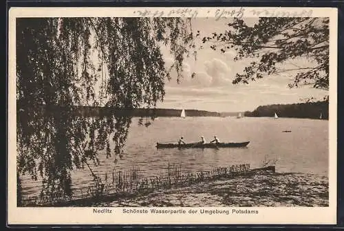 AK Nedlitz /Potsdam, Wasserpartie mit Booten
