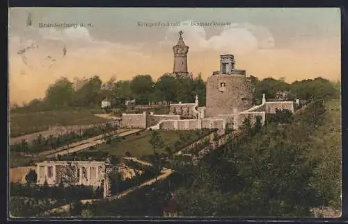AK Brandenburg /Havel, Kriegerdenkmal, Bismarckwarte