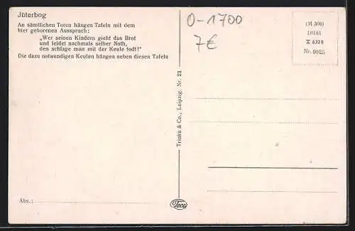 AK Jüterbog, Dammtor mit Strasse und Turm