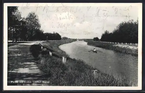 AK Wend.-Buchholz, Partie am Spree-Umflut-Kanal, Ruderboot
