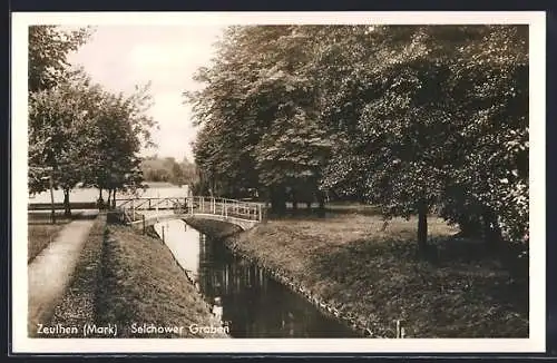 AK Zeuthen / Mark, Selchower Graben mit Brücke