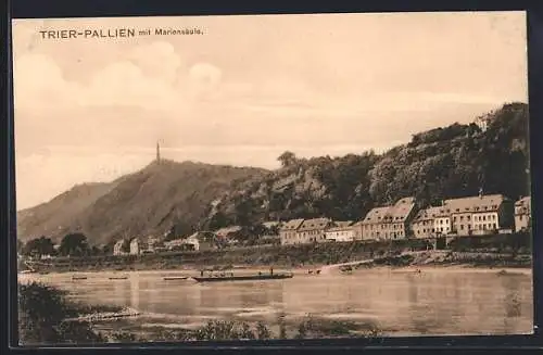 AK Trier-Pallien, Uferpartie mit Mariensäule