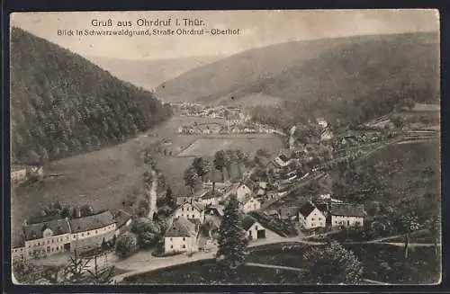 AK Ohrdruf i. Thür., Blick in Schwarzwaldgrund, Strasse Ohrdruf-Oberhof