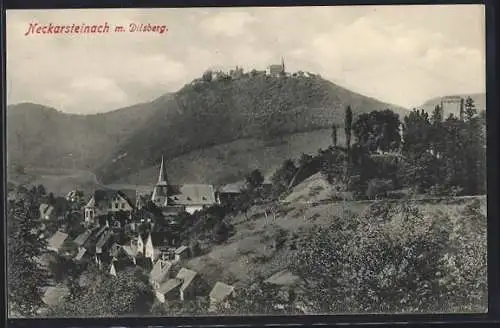 AK Neckarsteinach, Ortsansicht mit Dilsberg