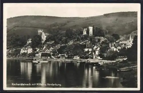 AK Neckarsteinach, Ortsansicht mit Mittel- und Vorderburg