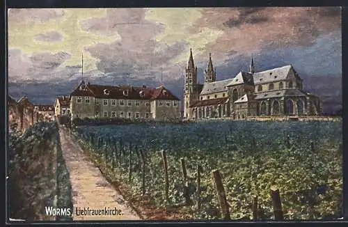 Künstler-AK Worms, Weg zur Liebfrauenkirche