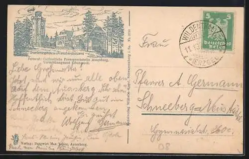 Künstler-AK Auersberg i. sächs. Erzgeb., Blick v. Burkhardtsgrün