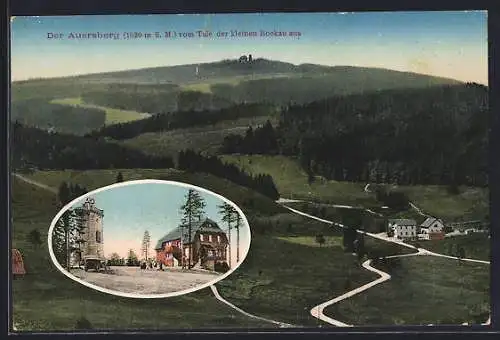 AK Wildenthal / Erzg., Der Auersberg vom Tale der kleinen Bockau aus, Ortspartie