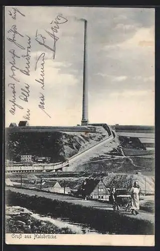 AK Halsbrücke, Strassenpartie mit Esse