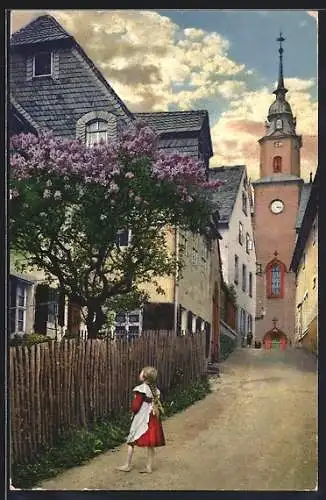 AK Oederan, Strassenpartie mit Blick auf die Kirche