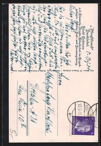 AK Oederan, Strassenpartie mit Blick auf die Kirche