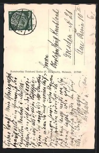 AK Oederan, Strassenpartie mit Kirchblick