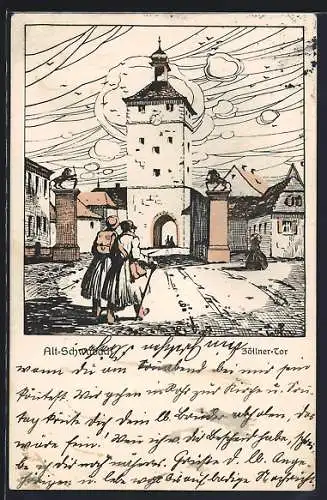 Künstler-AK Schwabach, Zöllner-Tor in der Altstadt