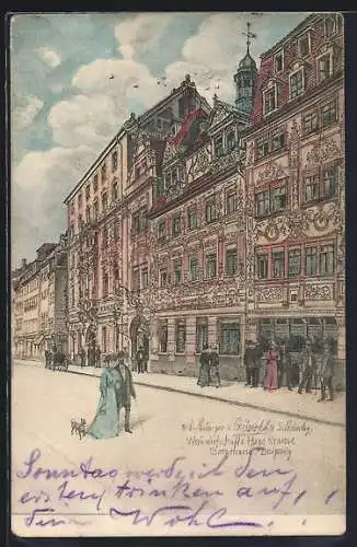 Künstler-AK Leipzig, Hotel Thüringer Hof in der Burgstrasse