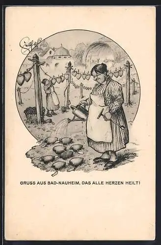 Künstler-AK Heinz Geilfus: Gruss aus Bad-Nauheim, das alle Herzen heilt