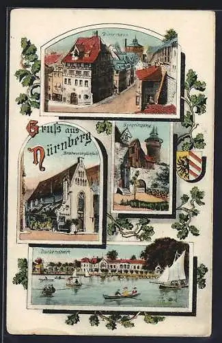 Künstler-AK Nürnberg, Gasthaus Bratwurstglöcklein, Dürer-Haus, Dutzendteich