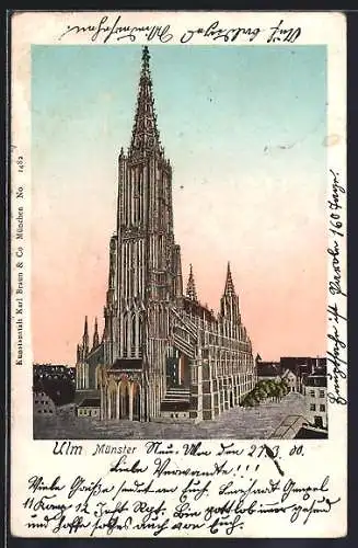 Goldfenster-AK Ulm /Donau, Münster mit leuchtenden Fenstern