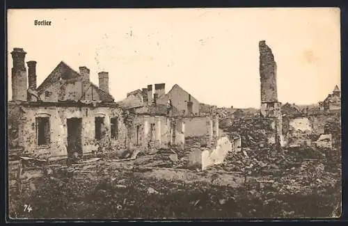 AK Gorlice, Ortspartie in Trümmern