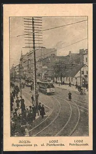 AK Lodz, Petrikauerstrasse mit Strassenbahn