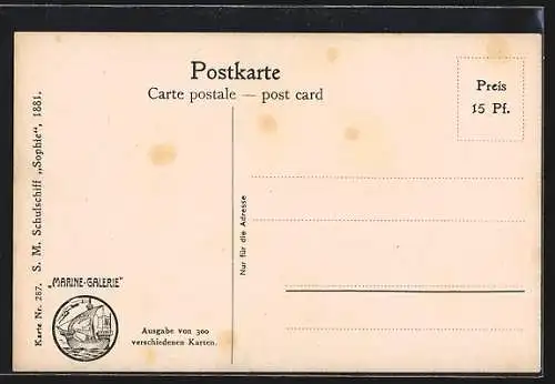 Künstler-AK Christopher Rave: S. M. Schulschiff Sophie, 1881
