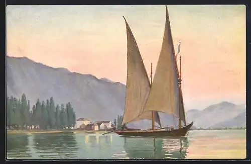 Künstler-AK Christopher Rave: Segelboot auf dem Genfer See, Jetztzeit