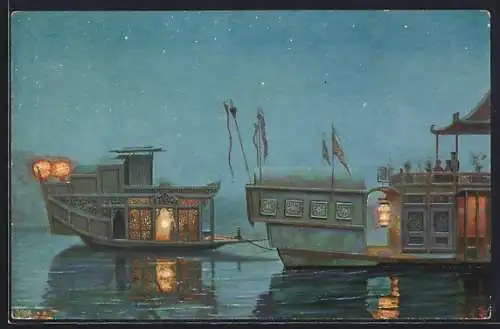 Künstler-AK Christopher Rave: Blumenboote China, Jetztzeit