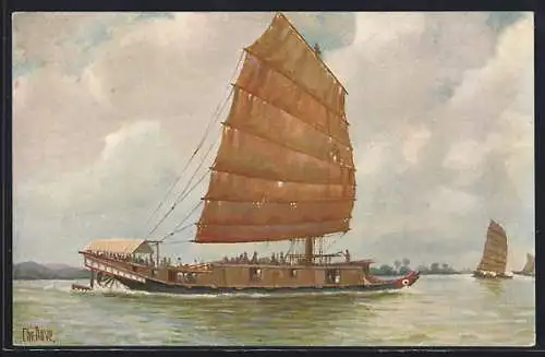 Künstler-AK Christopher Rave: Passagierboot auf dem Cantonfluss, China