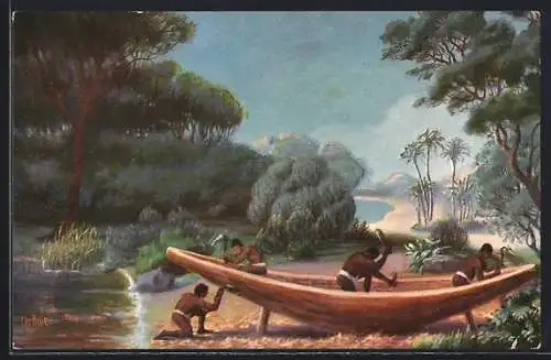 Künstler-AK Christopher Rave: Schiffsbau im alten Ägypten