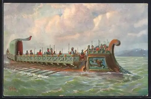 Künstler-AK Christopher Rave: Römische Kriegsgaleere, v. Chr.