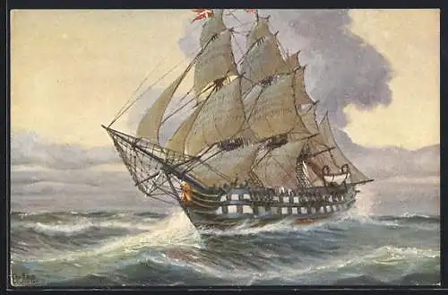 Künstler-AK Christopher Rave: Dänisches Linienschiff Christian VIII., 19. Jh.