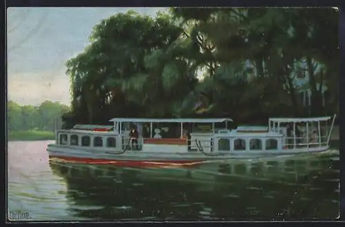 Künstler-AK Christopher Rave: Dampfboot auf der Alster bei Winterhude