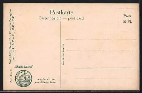 Künstler-AK Christopher Rave: Vollschiff Deutschland, erstes Passagierboot der HAPAG, 1847-48
